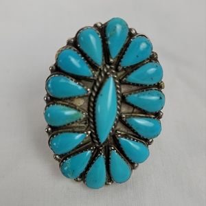 Vintage Cocktail Tourquose Silver Ring Indian Jewelry Extra Large